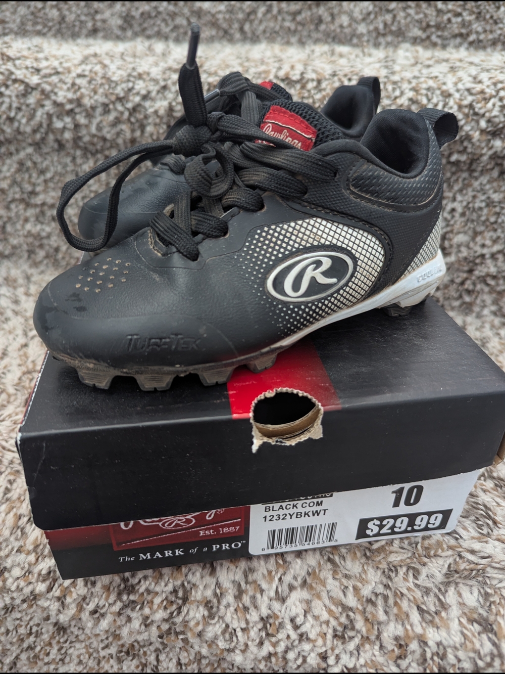 Rawlings Black and White Kids Baseball Cleats Size 10